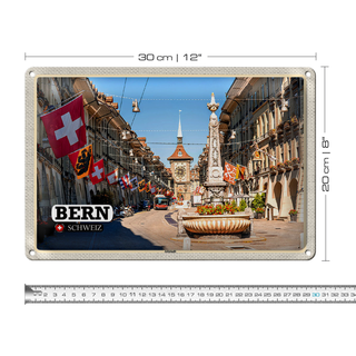 Blechschild Reise Bern Schweiz Altstadt Flaggen 30x20cm