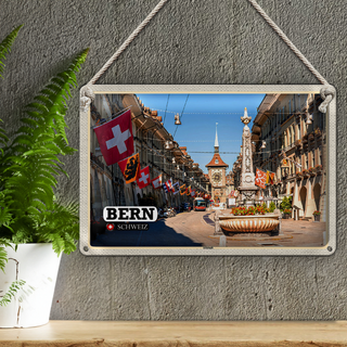 Blechschild Reise Bern Schweiz Altstadt Flaggen 30x20cm