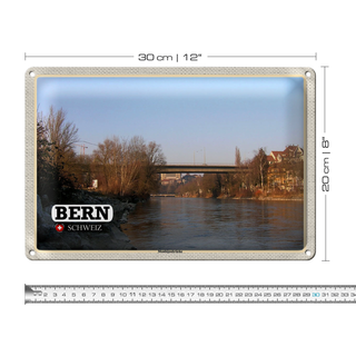 Blechschild Reise Bern Schweiz Monbijoubrücke Fluss 30x20cm