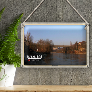 Blechschild Reise Bern Schweiz Monbijoubrücke Fluss 30x20cm