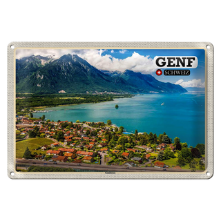 Blechschild Reise Genf Schweiz Genfersee Natur 30x20cm