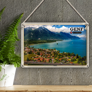 Blechschild Reise Genf Schweiz Genfersee Natur 30x20cm