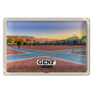 Blechschild Reise Genf Schweiz Plainpalais Platz 30x20cm