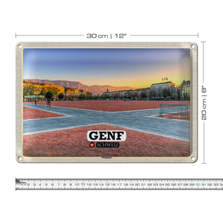 Blechschild Reise Genf Schweiz Plainpalais Platz 30x20cm