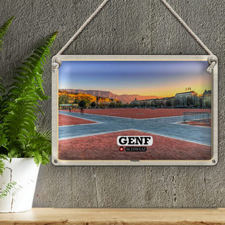 Blechschild Reise Genf Schweiz Plainpalais Platz 30x20cm