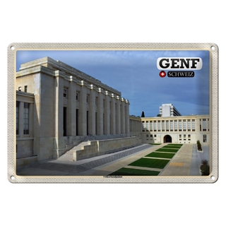 Blechschild Reise Genf Schweiz Völkerbundpalast 30x20cm