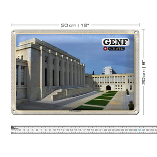Blechschild Reise Genf Schweiz Völkerbundpalast 30x20cm