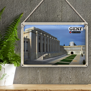 Blechschild Reise Genf Schweiz Völkerbundpalast 30x20cm