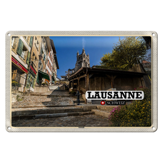 Blechschild Reise Lausanne Schweiz Altstadt Architektur 30x20cm