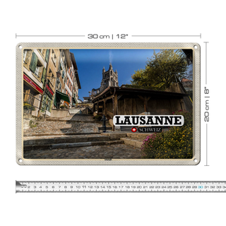 Blechschild Reise Lausanne Schweiz Altstadt Architektur 30x20cm