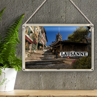 Blechschild Reise Lausanne Schweiz Altstadt Architektur 30x20cm