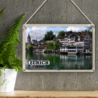 Blechschild Reise Zürich Schweiz Altstadt Fluss 30x20cm