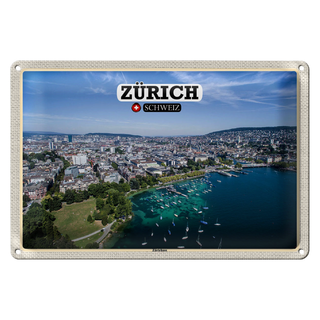 Blechschild Reise Zürich Schweiz Zürichsee Boote 30x20cm