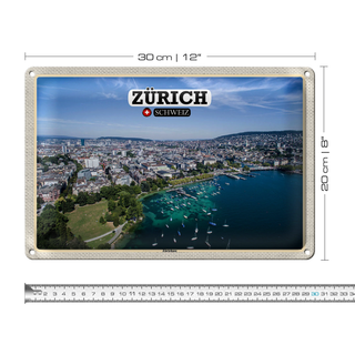 Blechschild Reise Zürich Schweiz Zürichsee Boote 30x20cm
