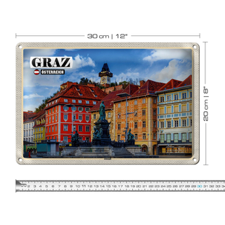 Blechschild Reise Graz Österreich Altstadt Architektur 30x20cm