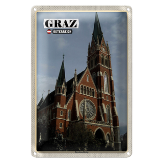 Blechschild Reise Graz Österreich Herz-Jesu-Kirche 20x30cm