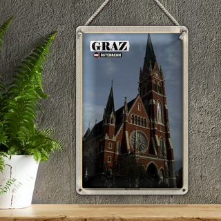 Blechschild Reise Graz Österreich Herz-Jesu-Kirche 20x30cm