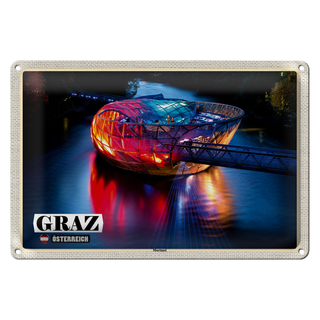 Blechschild Reise Graz Österreich Murinsel See 30x20cm