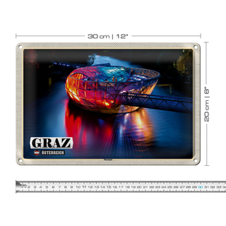 Blechschild Reise Graz Österreich Murinsel See 30x20cm