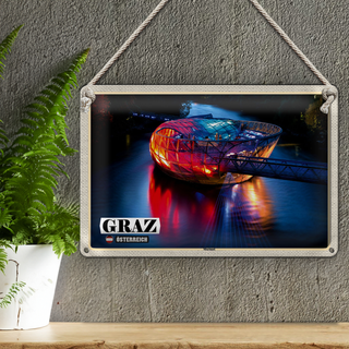 Blechschild Reise Graz Österreich Murinsel See 30x20cm