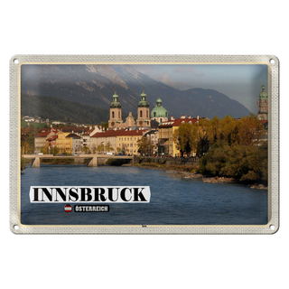Blechschild Reise Innsbruck Österreich Inn Fluss 30x20cm