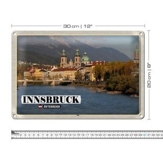 Blechschild Reise Innsbruck Österreich Inn Fluss 30x20cm