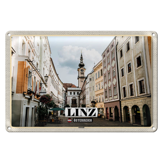 Blechschild Reise Linz Österreich Altstadt Kirche 30x20cm