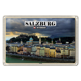Blechschild Reise Salzburg Österreich Altstadt 30x20cm