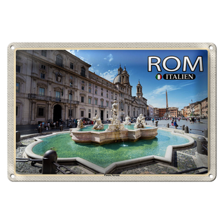 Blechschild Reise Rom Italien Piazza Navona Skulptur 30x20cm