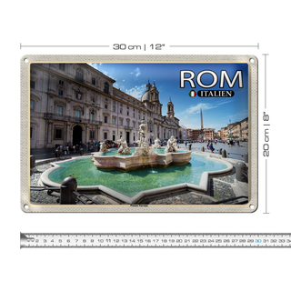 Blechschild Reise Rom Italien Piazza Navona Skulptur 30x20cm