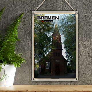 Blechschild Städte Bremen Grambiker Dorfkirche 20x30cm