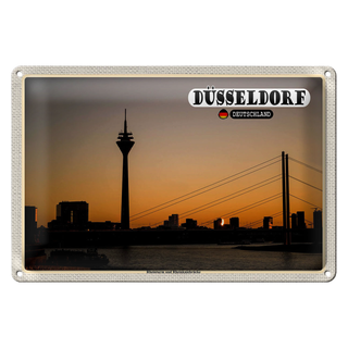 Blechschild Städte Düsseldorf Rheinturm Rheinkniebrücke 30x20cm