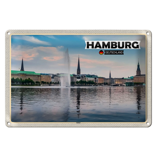 Blechschild Städte Hamburg Alster Blick auf Fluss 30x20cm