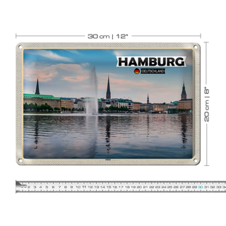 Blechschild Städte Hamburg Alster Blick auf Fluss 30x20cm