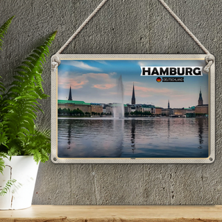 Blechschild Städte Hamburg Alster Blick auf Fluss 30x20cm