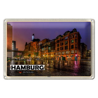 Blechschild Städte Hamburg Altona Stadt Nacht 30x20cm