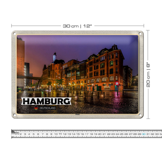 Blechschild Städte Hamburg Altona Stadt Nacht 30x20cm