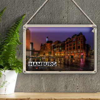 Blechschild Städte Hamburg Altona Stadt Nacht 30x20cm
