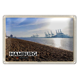 Blechschild Städte Hambrg Elbstrand Hafen Fluss 30x20cm