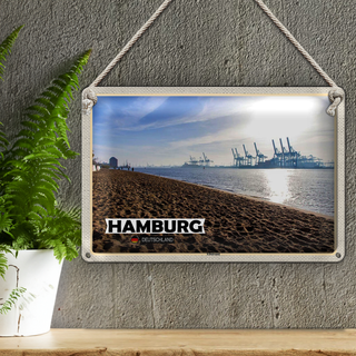 Blechschild Städte Hambrg Elbstrand Hafen Fluss 30x20cm