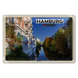 Blechschild Städte Hamburg Ausblick Fluss Häuser 30x20cm