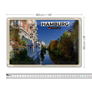 Blechschild Städte Hamburg Ausblick Fluss Häuser 30x20cm
