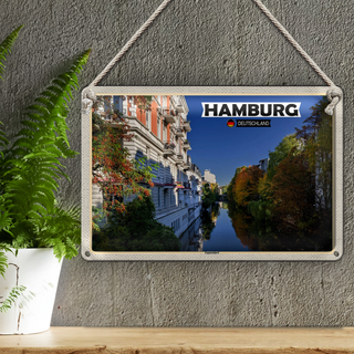 Blechschild Städte Hamburg Ausblick Fluss Häuser 30x20cm