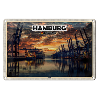 Blechschild Städte Hamburg Hafen Sonnneuntergang 30x20cm