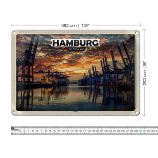 Blechschild Städte Hamburg Hafen Sonnneuntergang 30x20cm