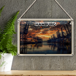 Blechschild Städte Hamburg Hafen Sonnneuntergang 30x20cm