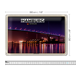 Blechschild Städte Hamburg Köhlbrandbrücke Nacht 30x20cm