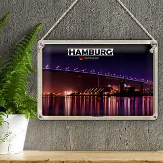 Blechschild Städte Hamburg Köhlbrandbrücke Nacht 30x20cm