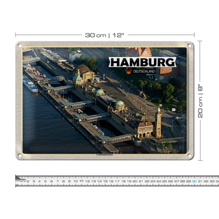 Blechschild Städte Hamburg Blick auf Landungsbrücken 30x20cm