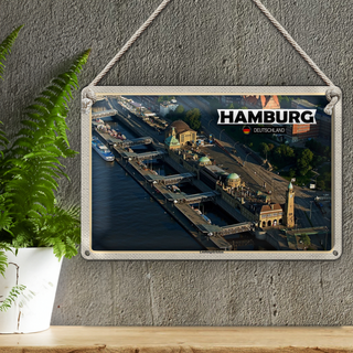 Blechschild Städte Hamburg Blick auf Landungsbrücken 30x20cm